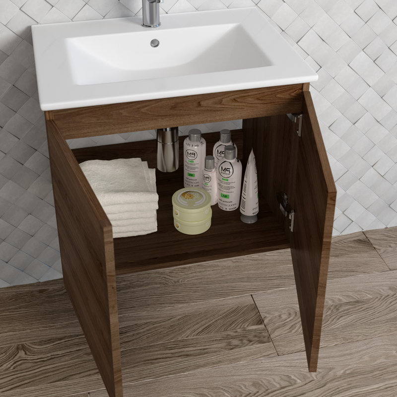 Jasso 24'' Single Bathroom Vanity with Ceramic Top, Walnut
