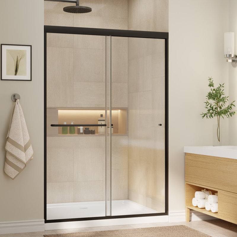 44-48" W x 70" H Framed Double Sliding Shower Door with with 1/4"(6mm) Explosion-Proof Clear Tempered Glass, Matte Black