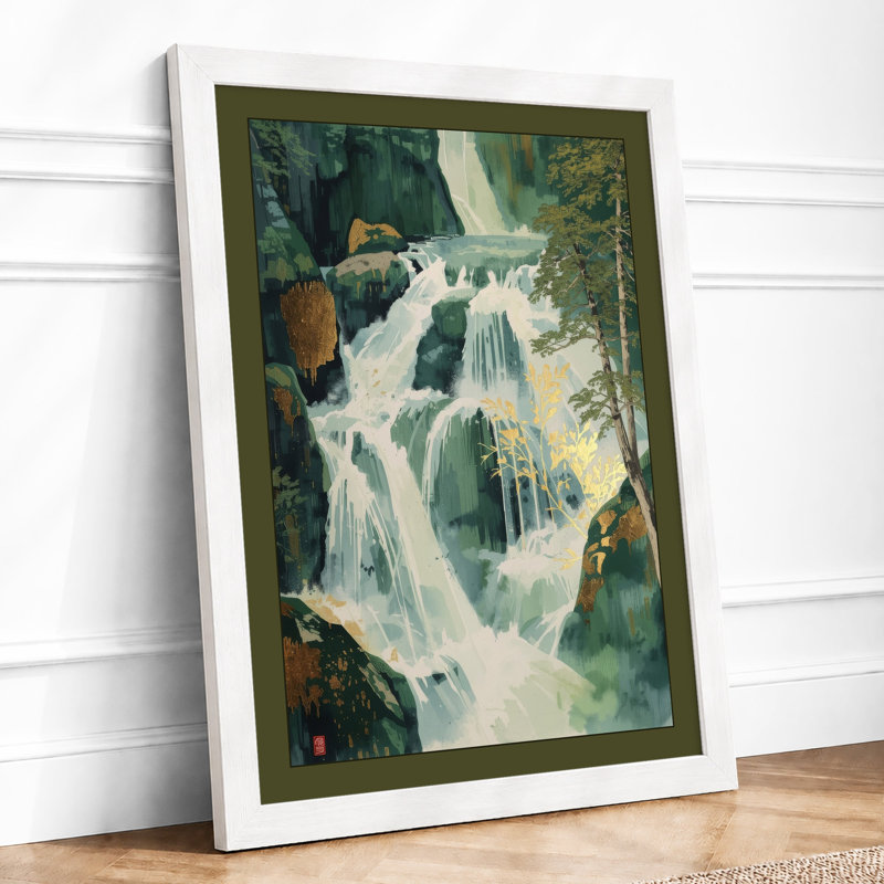 Cascading Waterfall Scandinavian - Framed Print, A3 - 42.0 x 29.7 cm, White