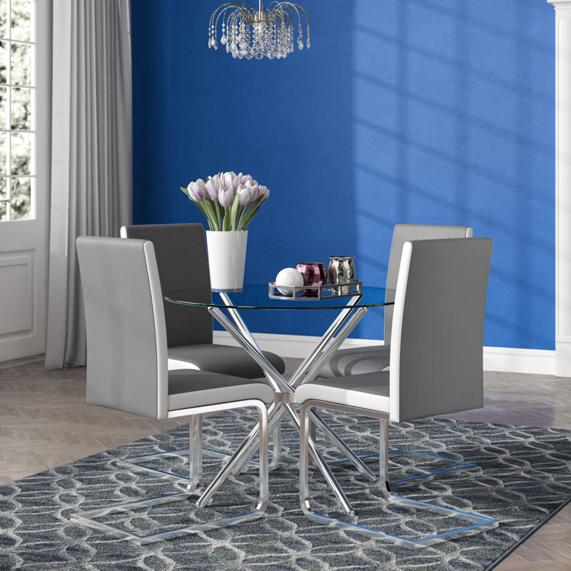 Dining Set, Grey/White, Chrome