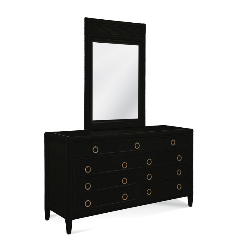 Commode 9 tiroirs avec miroir Warwick, Café