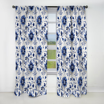 Cobalt Fretwork Victorian Pattern II - Damask Curtain - Blackout Damask Curtain - 1 Panels