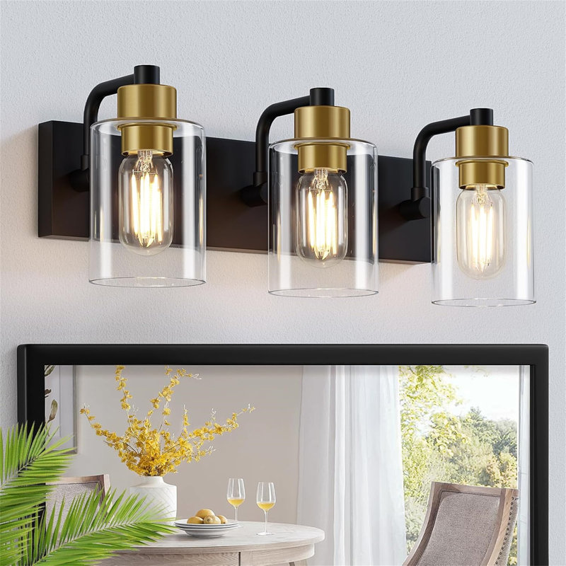 Dimmable Vanity Light, 3, Matte Black/Gold