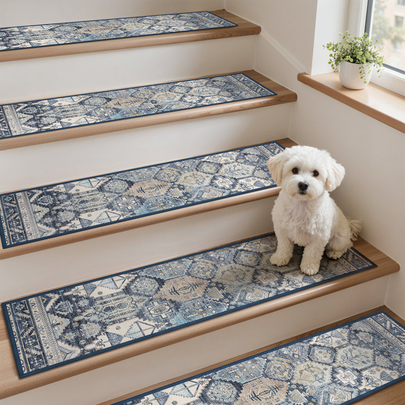 Tapis d'escalier antidérapants pour l'intérieur, Bleu, 15