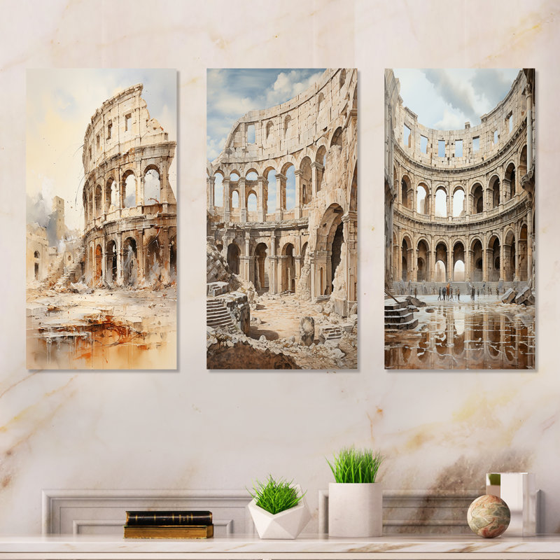 «Italian Colosseum Memory», ensemble de 3 reproductions d'art mural en métal, H 28 po x l 36 po