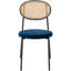 Chaise d'appoint moderne en velours avec dossier en rotin et pieds en métal noir pour la cuisine ou la salle à manger-87915087