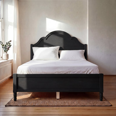 Queen Size Wood Platform Bed with Headboard and Footboard, Walnut