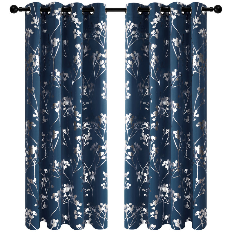 Caitlyn Blackout Curtain Pair, Navy Blue, 46cm Width x 229cm Drop