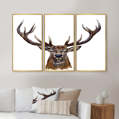 Tête de cerf devant - ensemble de 3 reproductions d'art encadrées sur toile