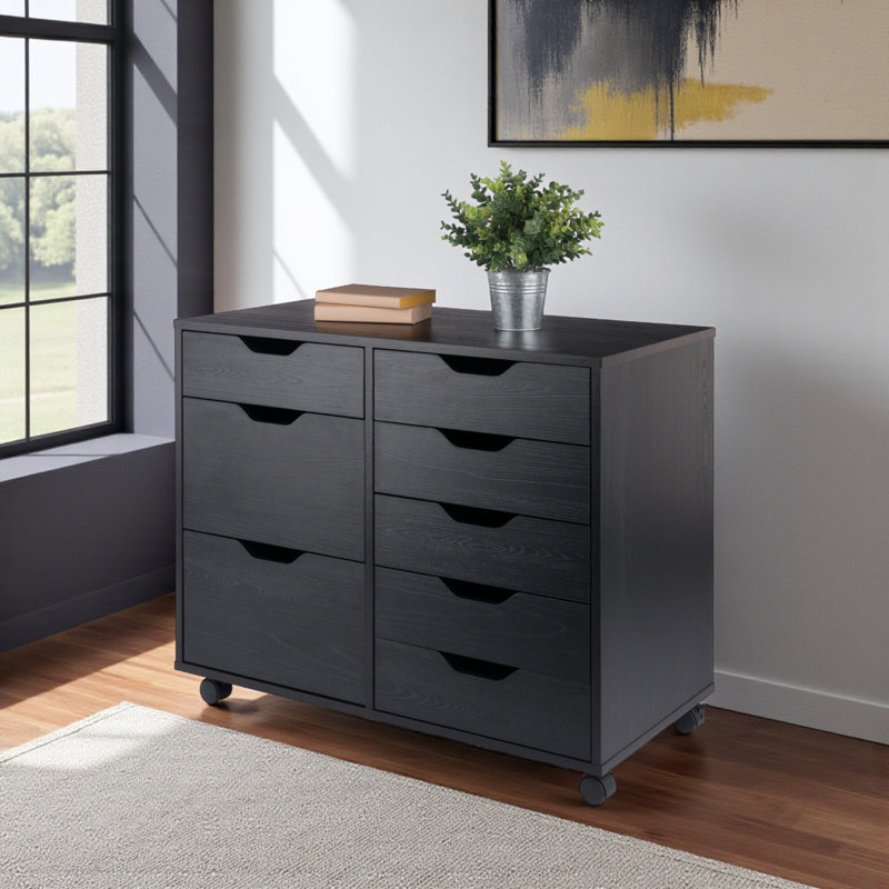 Sutton Black Multi-Storage Mobile Cabinet with 6 Drawers, 26.1'' H X 31.89" W X 15.70'' D, Black