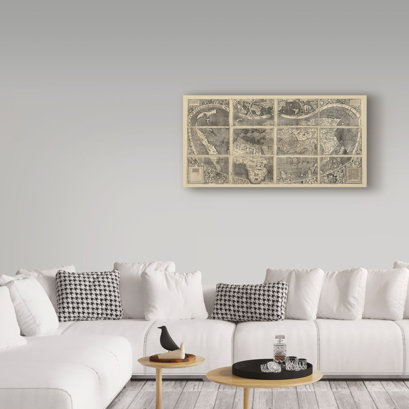 1507 waldseemuller-impression sur toile tendue, H 16 po x l 32 po x P 2 po