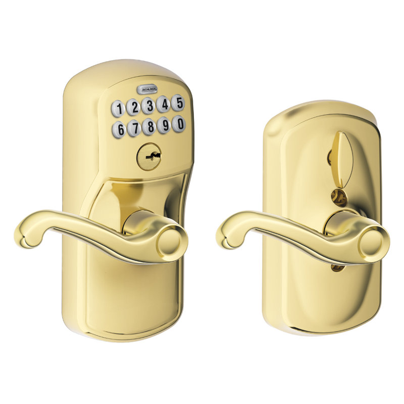 Flair Keypad Lever with Plymouth Trim, Polished Brass