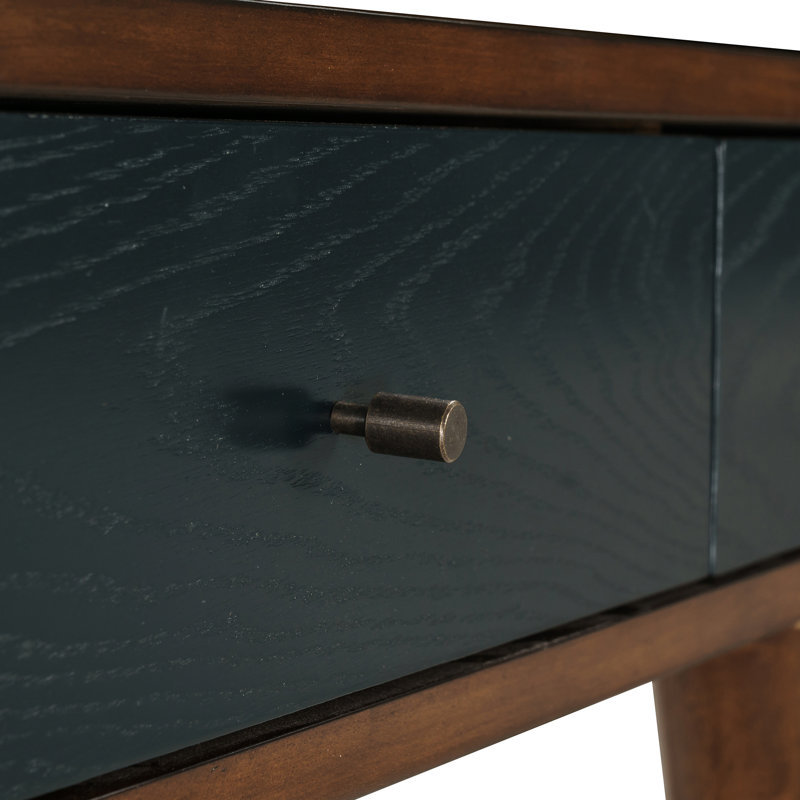 Laila 3 Drawer Writing Desk, Pecan/Navy Blue
