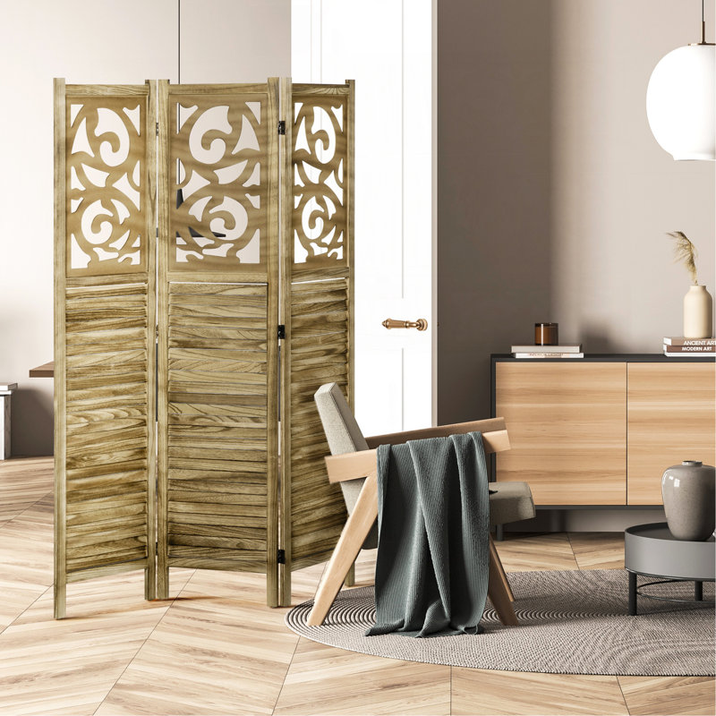 Paravent 3 panneaux, écrans d'intimité pliables portatifs en bois de 5,5 pi de hauteur, cloisons de séparation à double charnière pour bureau personnel, brun