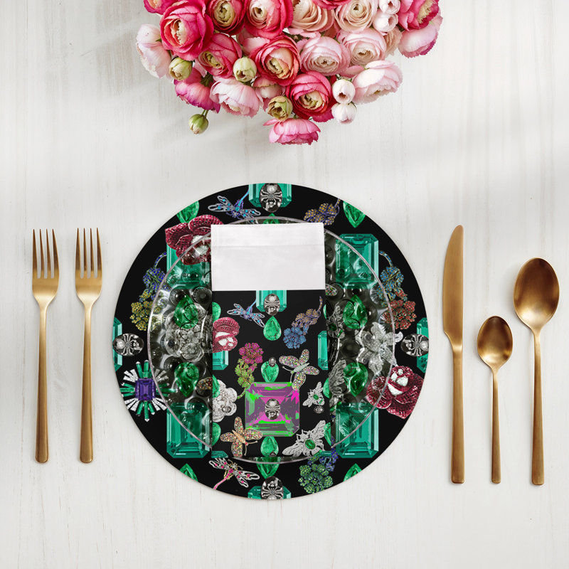 Jewel Box Emeralds Cotton Sateen Dinner Napkins, Black