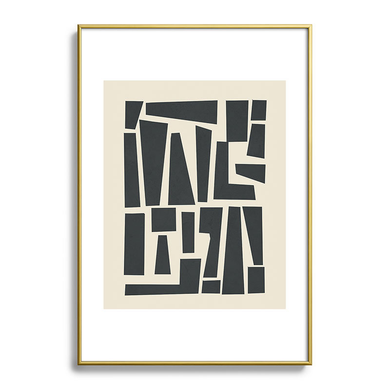 «Flow Line Geometric Play 1», reproduction d'art encadrée, Cadre métallique doré, H 19 po x l 13 po x P 0,88 po