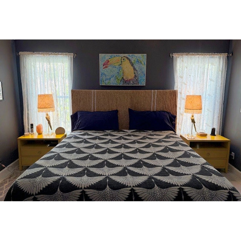 Crane Muslin Bed Blanket, Black