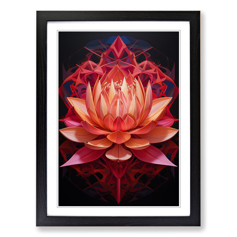 Lotus Flower Geometric - Framed Print, Black Framed, 46cm H x 34cm W x 2cm D