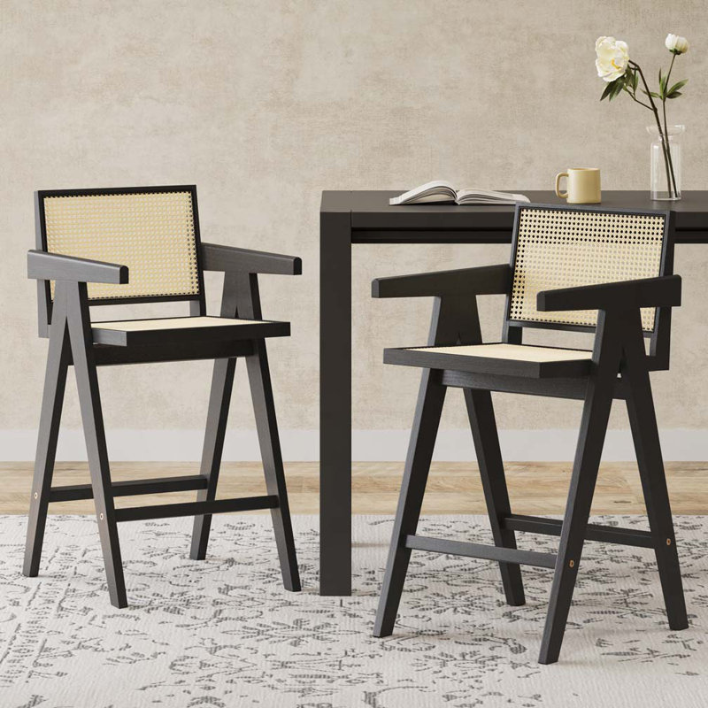 Bar Stool with Cane Seat, Black