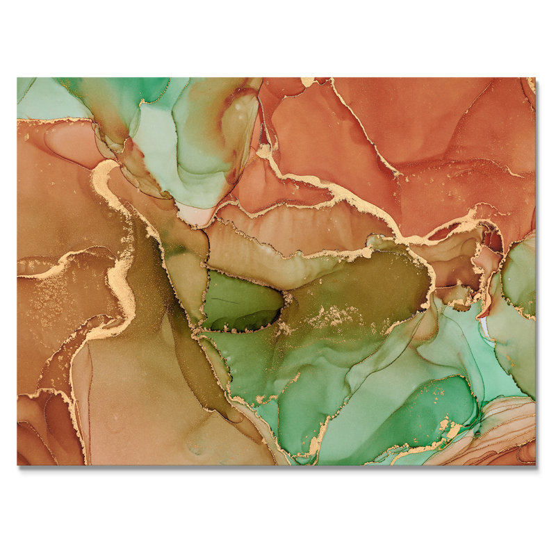 Turquoise et brun luxueux abstrait fluide V - peinture sur toile, H 16 po x l 32 po x P 1 po, Toile tendue