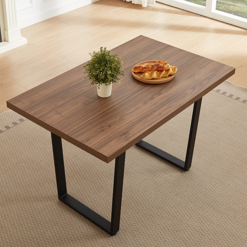 Havin Rectangular with Steel Base Dining Table, Brown Wood