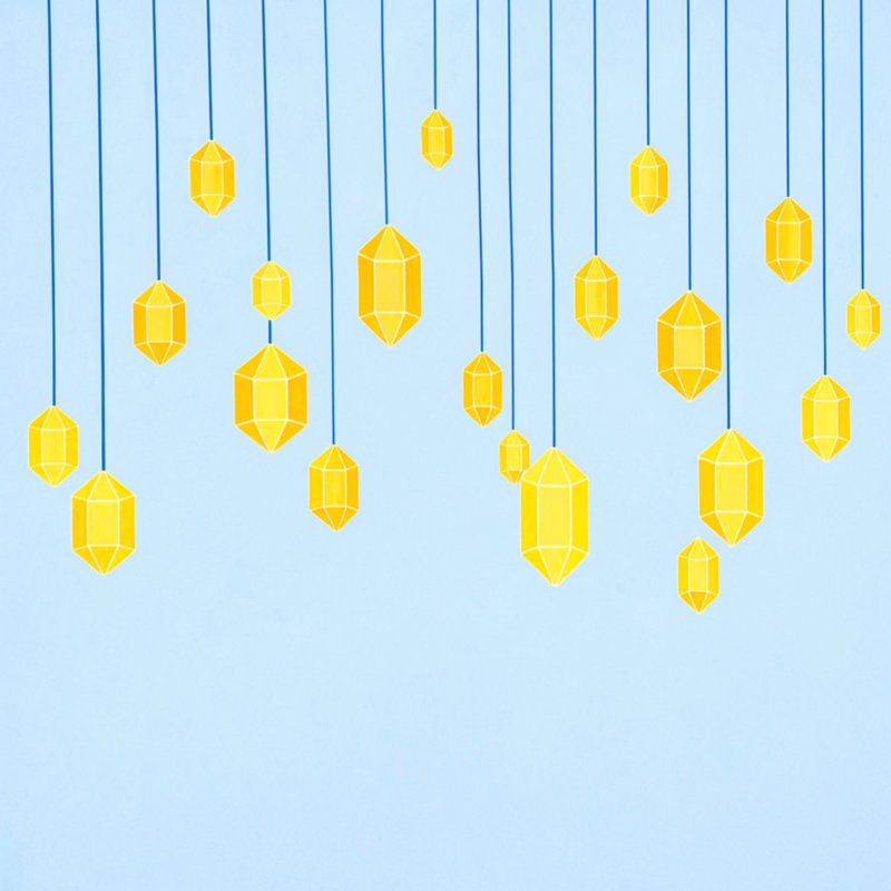 Housses de couette à cristaux géométriques suspendus, Lit simple, Bright Yellow Light Blue