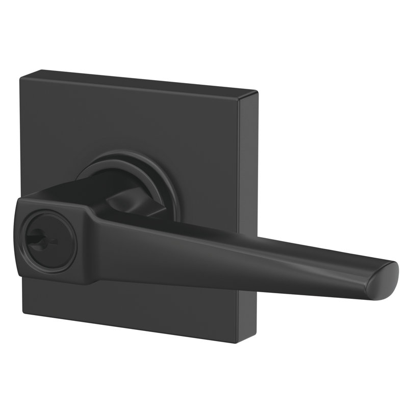 Eller Keyed Entry Lever with Collins Trim, Matte Black, Keyed Alike