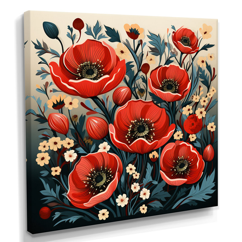 Swanage - coquelicot, art mural, H 16 po x l 16 po, Toile tendue