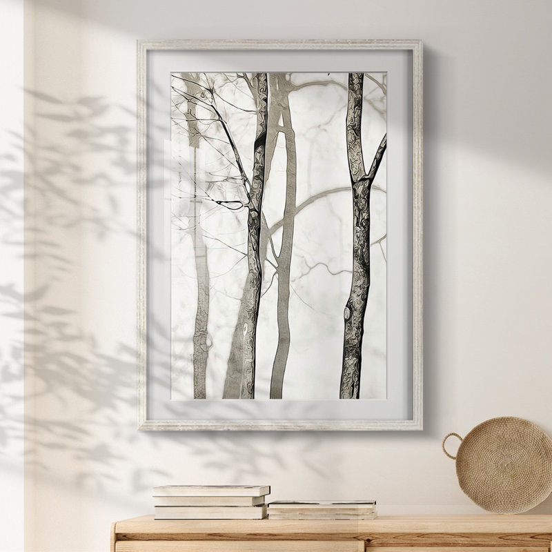 Shadowed Tree Trunks I -Framed Print, 28.5" H x 20.5" W, White