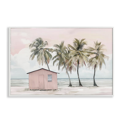 Pink Beach Hut & Palms Giclee Art by Arlington Prints