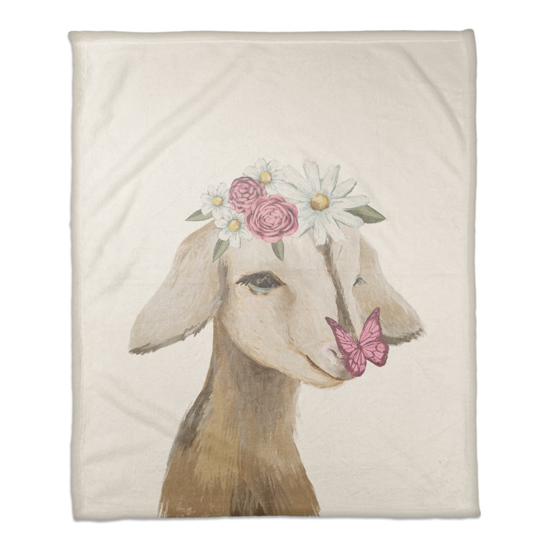 Cute Baby Goat Butterfly Flowers Throw Blanket
