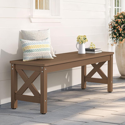 Outdoor Bench With Crossed Legs, Outdoor Benches Weatherproof 2-Person Backless, All-Weather Heavy-Duty Garden Bench For Porch, Patio, Lawn And Backya