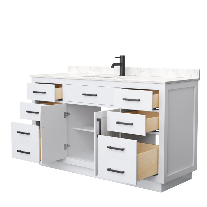 Beckett TK 60'' W Single Vanity, White, Carrara Cultured Marble, Matte Black