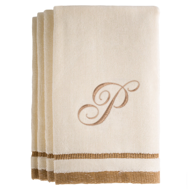 Ensemble de serviettes 4 pièces monogrammées 100% coton, P, Ivoire