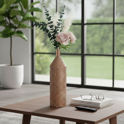 Grand vase moderne avec motif géométrique en relief - Décoration intérieure pour centre de table, vase à fleurs ou décoration de plancher