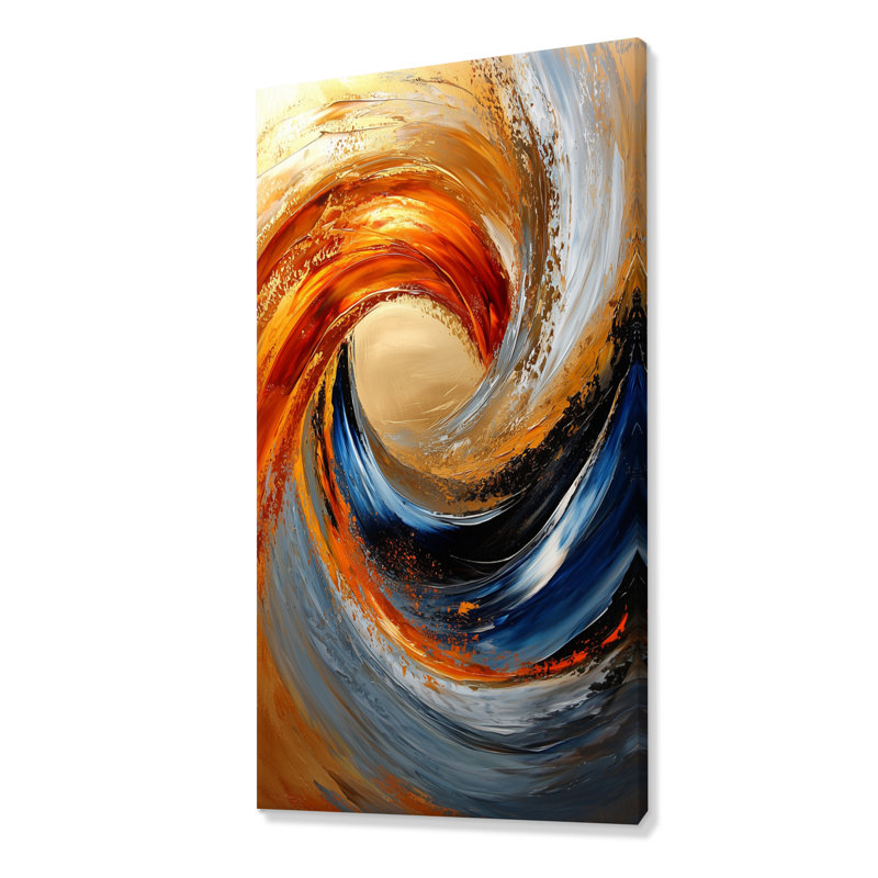 Opira Golden Rainbow, encre liquide en spirale II - art mural transitionnel, H 60 po x l 28 po, Toile tendue
