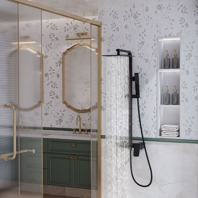 Système de douche luxueux avec pomme de douche à valve brute, Noir mat