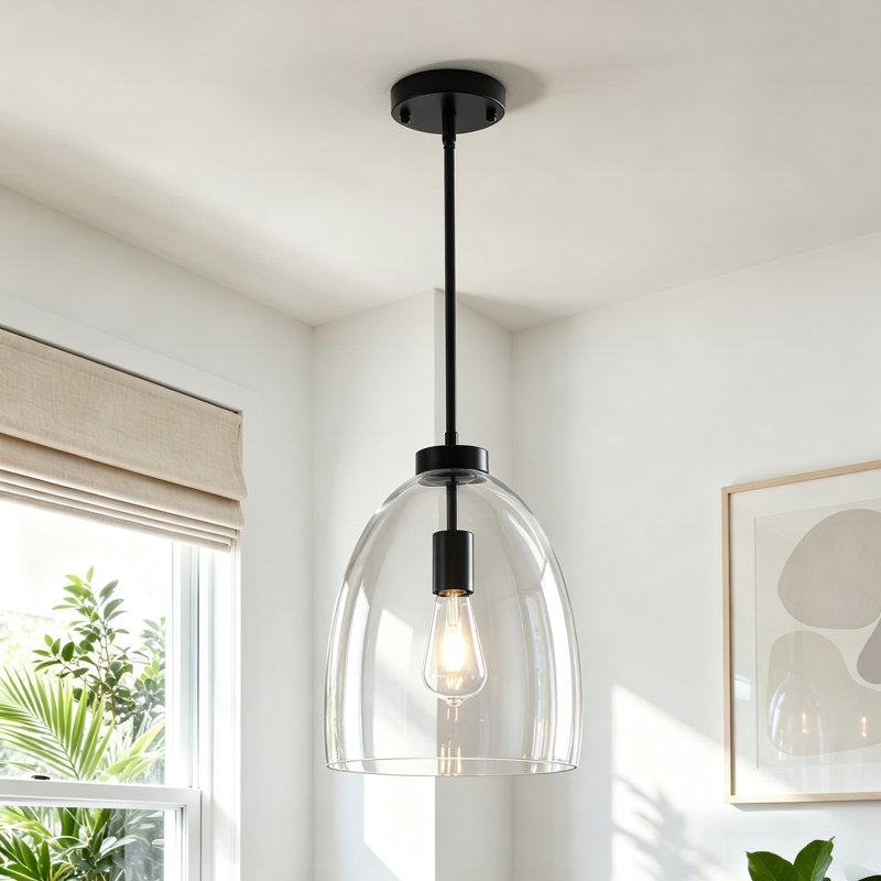 Single Light Clear Bell Glass Pendant Light with Adjustable Rod