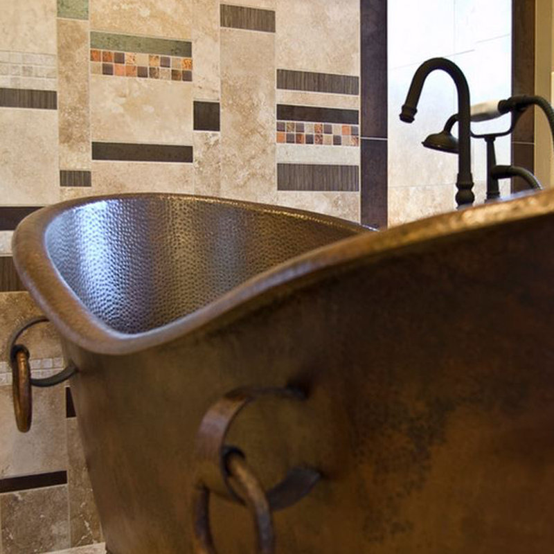 67" Hammered Double Slipper Bathtub With Rings, Oil Rubbed Bronze