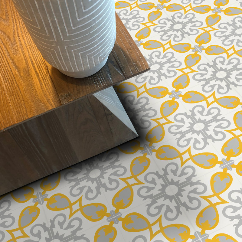 Agadir 8" x 8" Cement Patterned Wall & Floor Tile, Gray/Yellow/White