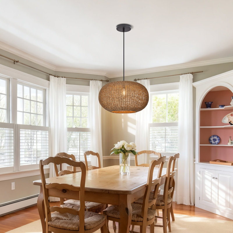 Coastal Style Rattan Pendant Lamp for Kitchen Island, 11.81" H x 19.69" W x 19.69" D