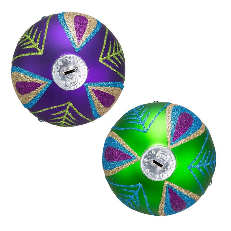 Peacock Green and Purple Glass Ball Ornament Set of 6