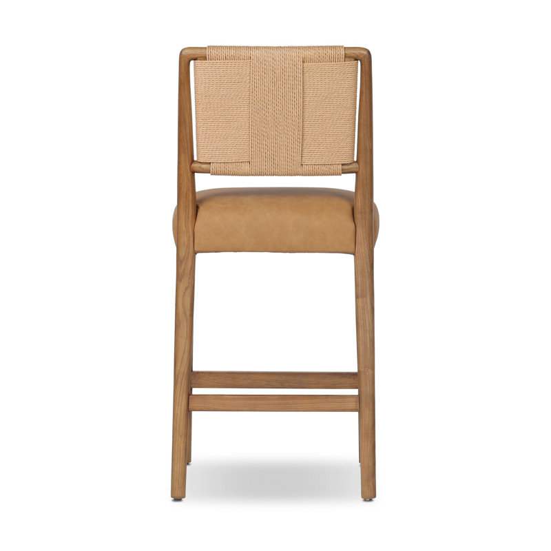 ROTHLER Stool, Counter Stool (27” Seat Height), Tan Ash, Maestro Camel/Genuine Leather