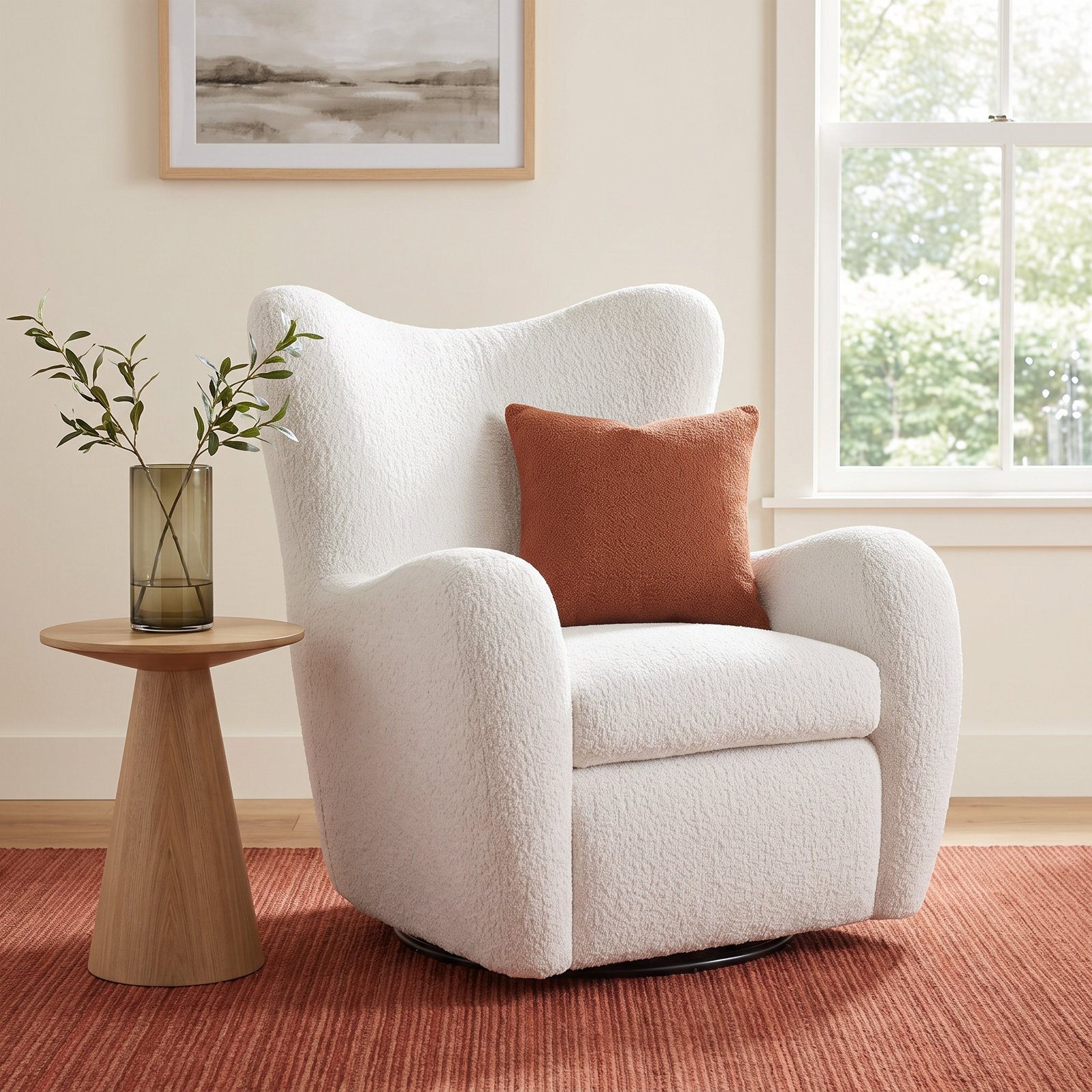 Silvi Upholstered Swivel Accent Chair, White