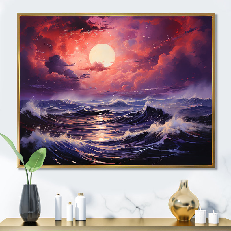 Océan coucher de soleil tempête 1 - tempêtes, art mural, Cadre flottant doré, H 34 po x l 44 po x P 1,5 po