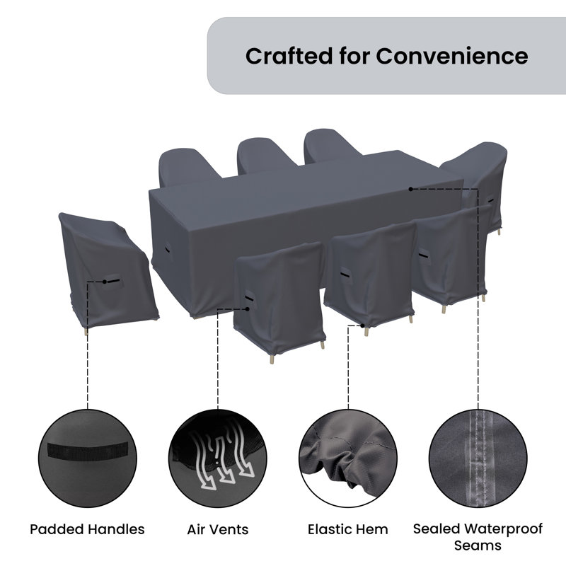 Kewstoke Farrah 8-Person Outdoor Dining Set Covers, Water-Repellent UV-Resistant Polyester With Tie-Downs