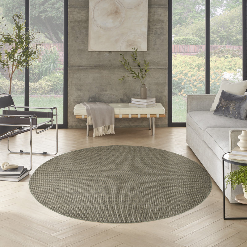 Tulum Solid Indoor/Outdoor Area Rug, Round 8', Olive