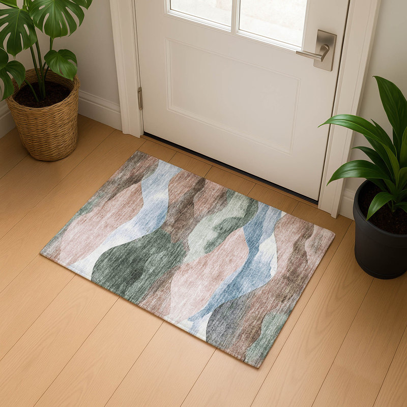 Premium Machine Washable Pinkston Waves Rug, Rectangle 1'8" x 2'6"
