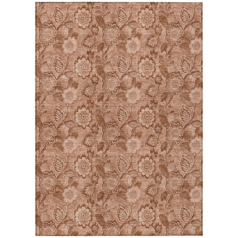 Tapis extérieur lavable floral 9 pi x 12 pi en terre cuite et cuivre