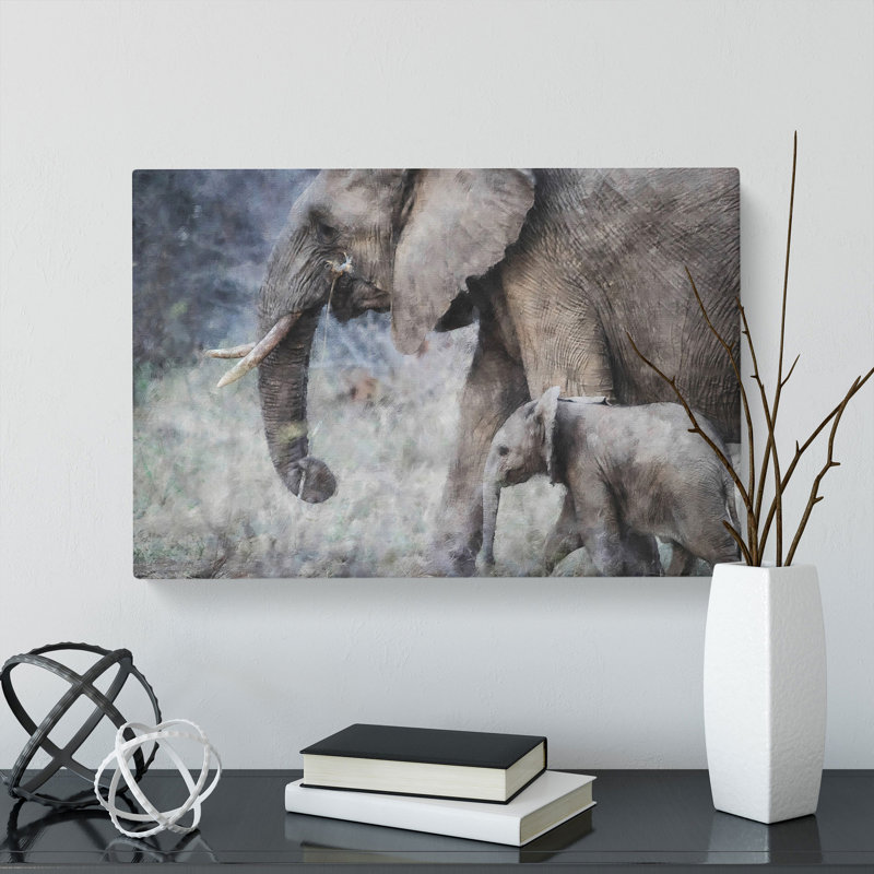 Mother And Baby Elephant Vol.1 - Wrapped Canvas, 50cm H x 76cm W x 3cm D